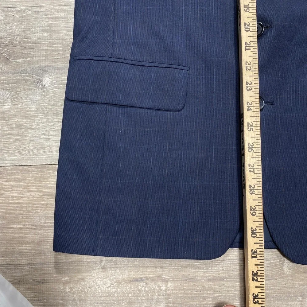 Vintage Samuelsohn Blazer Mens 37‎ Regular Navy Wool Windowpane Sport Coat 90s
